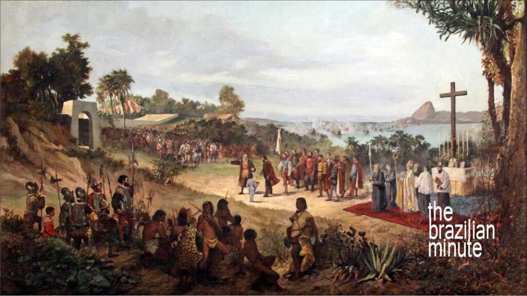 Painting by Antonio Firmino Monteiro, depicting the FOunding of Rio de Janrio, March 1 1502