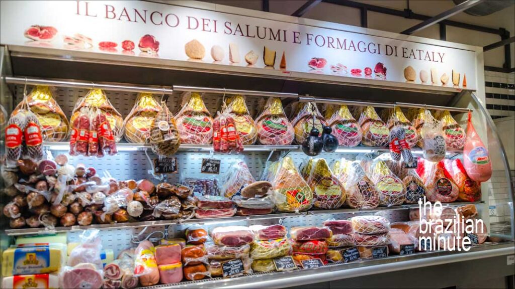 Italian meats in display case at Eataly, Sao Paulo, Brazil.  